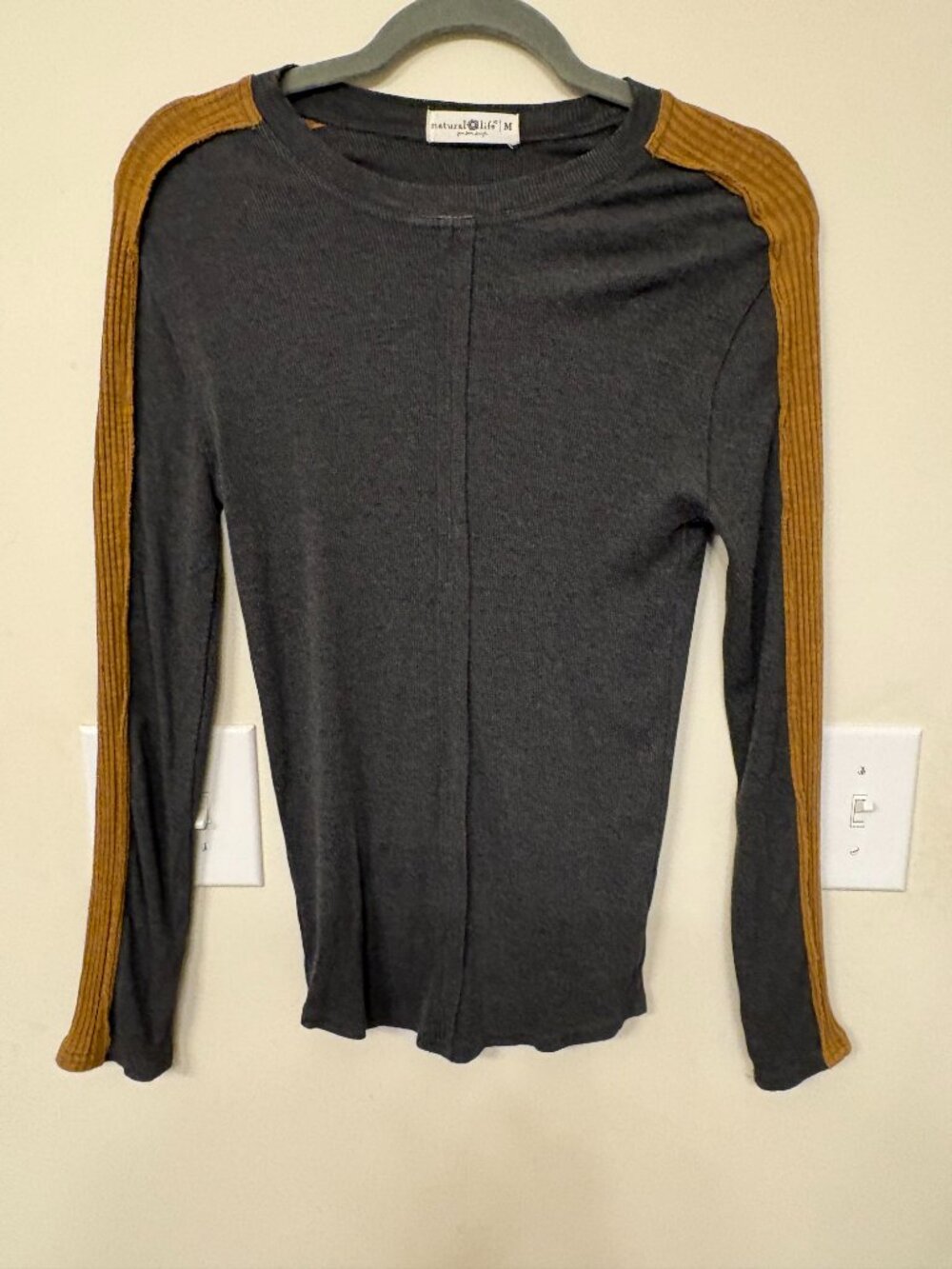 Natural Life Dark Gray and Mustard Yellow Long Sleeve Shirt Size Medium